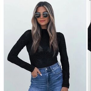 388. Magnolia Boutique Black Mock Neck Fishnet Top